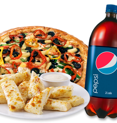 Pizza Pro Large Pizza with the Works + Garlic Fingers & 2 ltr Pop